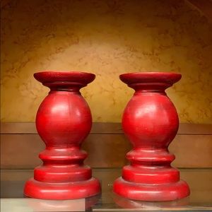 Red, Wooden candle holders